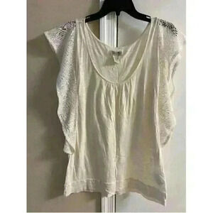 Lucky brand - cream ruffled crochet sleeve‎ modal blend blouse, large